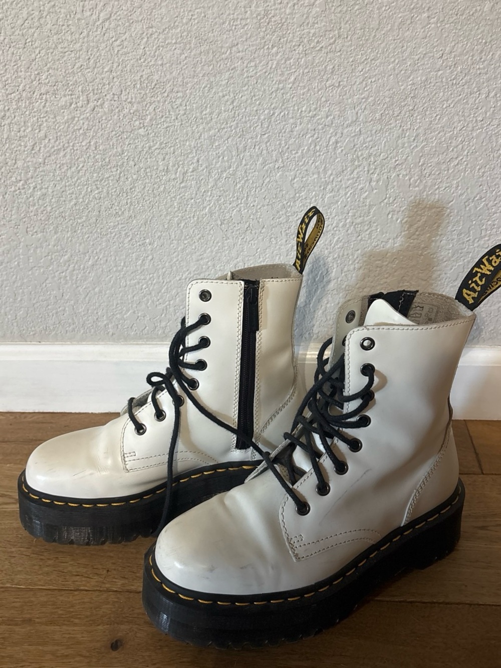 Dr. Martens White Leather Platform Lace-Up Combat Boots